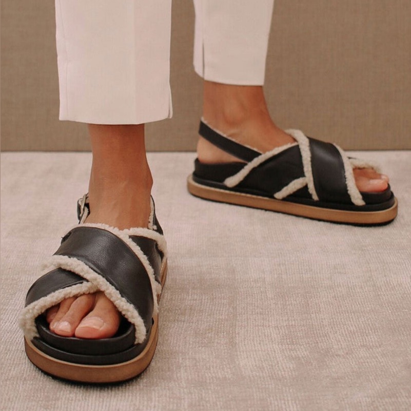 Alohas Marshmallow Leather And Shearling Sandals Sandal Shoes Size 37